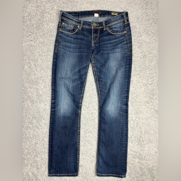 Silver Jeans Womens 28 Berkley Straight Dark Big Stitch Fade Out Low Rise Rodeo - Picture 1 of 6